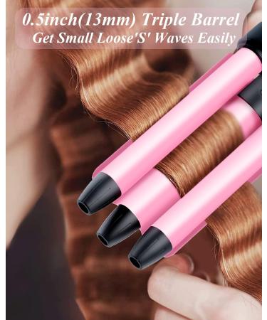 Youuish Mini Hair Crimper 1/2 Inch Small 3 Barrel Curling Iron Hair Waver Dual Voltage for Home and Travel Triple Ceramic Tiny Barrels Create Natural Tight Beachy Waves Pink - Buy Online on GoSupps.com