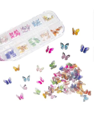 48Pcs Butterfly Acrylic Nails 3D Butterfly Nail Charms Glitter Clear Butterfly Nail Designs White Blue Colorful Butterfly Acrylic for Nail Art Decoration & DIY Crafting Design S1-48pcs Butterfly