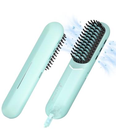 Cordless Hair Straightener Brush - 200M Negative Ions Webeauty Porta Straightening Brush for Women Fast Heating Straightener Mini Travel Europe Dual Voltage Car Outdoor USB Rechargeable Blue Green mini Blue