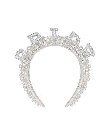 Sweetv Pearl Bride Headband for Wedding - Handmade Rhinestone Bridal Hair Accessories - Bachelorette Party Decorations and Bride to Be Headband - White - Buy Online on GoSupps.com