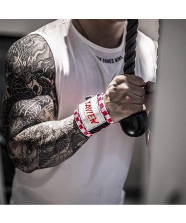 TAVIEW Wrist Wraps - Heavy Duty Thumb Loop for Weightlifting, Powerlifting & Cross Training - 18 Red & White - Men and Women's Gym Workout Accessories - Buy Online on GoSupps.com