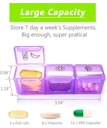 Remtise Weekly Pill Organizer - 7 Day Pill Box (3-Times-A-Day) | Portable Moisture-Proof Case for Vitamins Fish Oil & Supplements - International Shipping Available - Buy Online on GoSupps.com