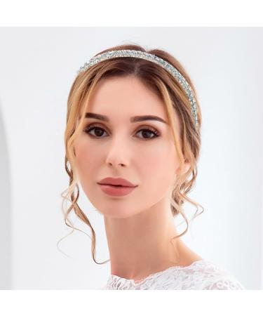 Flayem Rhinestone Headband Wedding Bridal Hair Hoop Narrow Crystal Headband Party Holiday Daily Hair Accessories for Women and Girls (White) - Buy Online on GoSupps.com