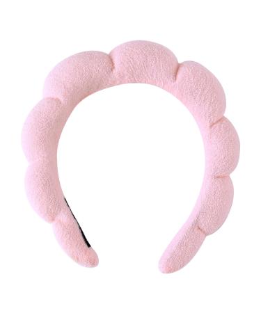 AYNKH Puffy Spa Headband Women Sponge Terry Towel Cloth Fabric Head Band Hair Accessories for Skincare Face Washing Makeup Shower (Pink)