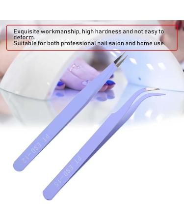 Stainless Steel Nail Art Tweezers Anti Static Straight Curved Head High Grade Durable Operation Rhinestone Metal Accessories Professional Salon Home Use (Purple) - Buy Online on GoSupps.com