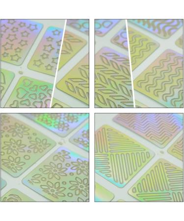 Kedejin Nail Stickers 24 Sheets DIY Nails Stamping Template Nail Stickers Irregular Grid Stencil Reusable Nail Art Vinyls Hollow Stickers - Buy Online on GoSupps.com