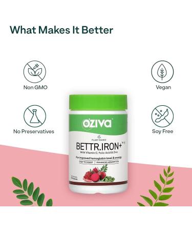 Kavir Bettr.Iron+ (Plant Based Iron Vitamin C Folic Acid Zinc & Moringa) for Improved Hemoglobin Oxygen Binding & Immunity Iron Supplements Certified Vegan 60 Capsules - Buy Online on GoSupps.com