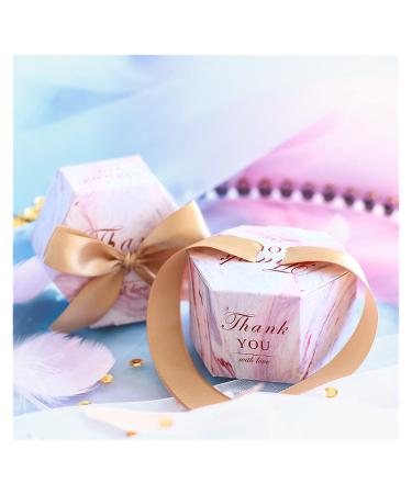 Candy Box Creative Romantic Marbled Candy Box Wedding Supplies And Pink Party Supplies Baby Shower Paper Sweet Chocolate (25/50/100 Pcs) (Color : Gold Ribbon Size : 50pcs)