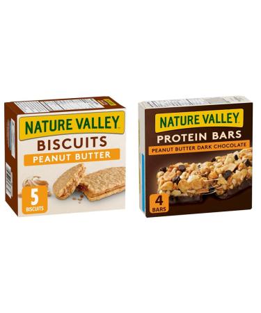 NATURE VALLEY Biscuits Peanut Butter 5 Count 190 Gram (packaging may vary) & Protein Bars Peanut Butter Dark Chocolate 4-Count 148 Gram
