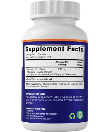 Vitamatic Chamomile 2500 mg Equivalent Per Serving (from 250 mg of 10:1 Extract) - 240 Veg Capsules - Non-GMO & Gluten Free - Buy Online on GoSupps.com