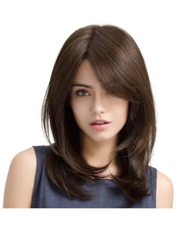 Haircube dark brown wigs for women natural side part smooth hair wig shoulder -length ombre dark root hair wig brown red1071 50.8 cm (1 Pack)