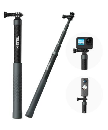 Selfie Stick Long Pole Invisible for GoPro Insta360 (120cm/47.2 inch), TELESIN Light Carbon Fiber Extension Monopod for Go Pro Max Hero 11 10 9 8 7 6 5 One X2 X3 RS Go 2 DJI Action 2 3 Accessories
