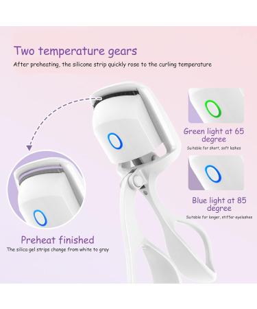 Heated Eyelash Curler Electric Eyelash Curlerwith Silicone Heating Pads 2 Temperature Modes 65 C and 85 Constant Temperature Control Eyelash Curler for Women Quick Natural Curling(White) - Buy Online on GoSupps.com