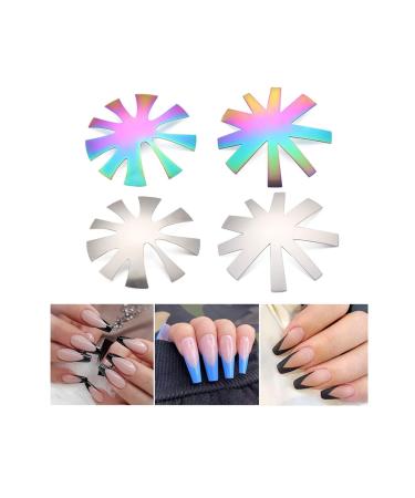 4 PCS Easy French Smile Line Tip Cutter Template - Nail Art Manicure Edge Trimmer Stencil - DIY Almond V Shape Plate Guides Module Nail Acrylic Tool Kit