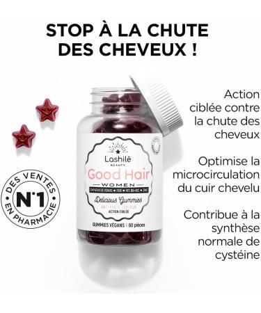 Lashil Beauty - Good Hair Women - Food Supplements - Anti-Hair Loss - Made in France - Venus Hair Biotin Iron Zinc MSM Vitamin B6 B12-180 Gummies - Buy Online on GoSupps.com