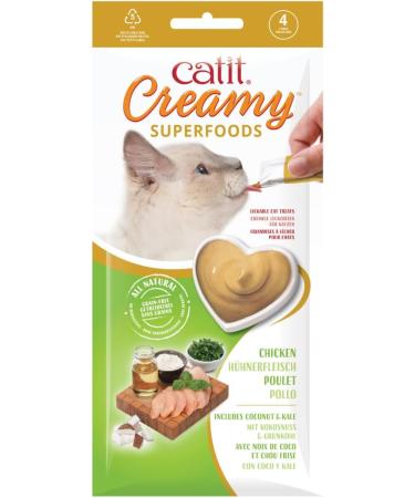 Catit Creamy Superfood Treats - Chicken Recipe with Coconut and Kale - 4 Tubes x 10 Gram - Pack of 12 Retail Units - Buy Online on GoSupps.com