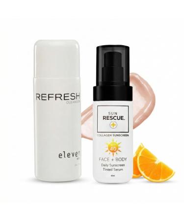 Elevenskin Refresh Antioxidant Facial Cleanser and Sun Rescue Daily Tinted Moisturizer SPF 40 Bundle Hydrating Gel Face Wash & Collagen Vitamin C Sunscreen Set for All Skin Types 2-Piece Kit