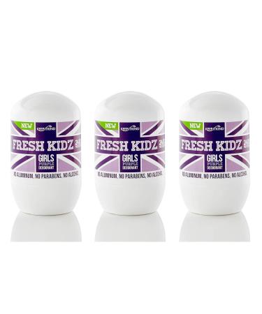 Fresh Kidz Roll On Deodorant for Kids and Teens - Baking Soda and Aluminum-free 24 Hour Protection for Sensitive Skin - Girls "Purple" 1.86 fl.oz. (3 Pack) 1.86 Fl Oz (Pack of 3)