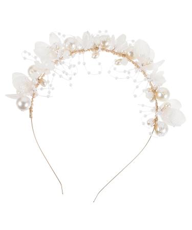 VINTORKY Flower Girl Headband Elegant Girl Headband Pearl Headbands Headband with Pearl Headbands for Headbands for Women Pearl Flower Headband Bridal Dress Accessories Woman Alloy