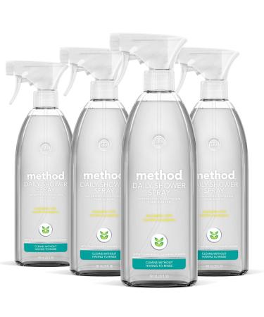 Method Daily Shower Cleaner Spray, Plant-Based & Biodegradable Formula, Spray and Walk Away - No Scrubbing Necessary, Eucalyptus Mint Scent, 28 oz Spray Bottles, 4 Pack, Packaging May Vary Lemon 28 Fl Oz (Pack of 4)