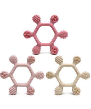 Okonkn Beißring Baby Toys 3 Set Beissring Baby Dental Aid Baby Bpa-Free Silicone Baby Accessories for Boys and Girls Baby Toys 4 months+ 3 pieces of girls - Buy Online on GoSupps.com