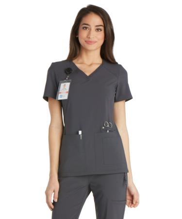 Iflex Scrubs for Women V-Neck Top with Stretchy Knit Side Panels CK605 Large Pewter