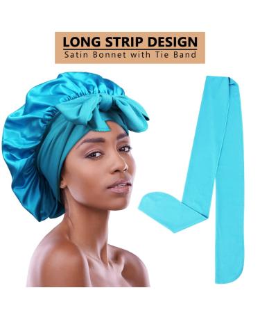 3pcs Satin Bonnets for Black Women - Large Silky Bonnet Set in B- Black, Peacock Blue, Rose Gold - Buy Online on GoSupps.com