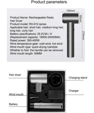 Khukam Wireless Hair Dryer Portable Cordless Blow Dryer with Charging Base Outdoor Travel Hair Dryer USB Rechargeable for Art Painting/Home/School/Art Entrance Exam/Pet Care - Buy Online on GoSupps.com