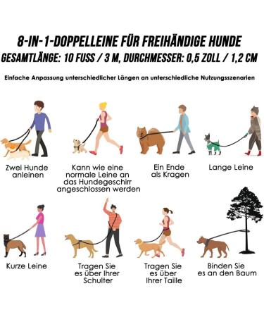 Eyien 3m Dog Leash for Medium to Large Dogs | 8-in-1 Reflective Double Leash with Adjustable Buckles | Freehand Linen | Supports Dogs Below 100kg - Blue - Buy Online on GoSupps.com