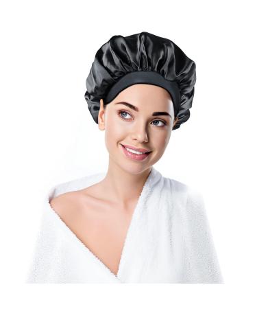 ViviDreamore Satin Bonnet Silk Bonnet for Sleeping Silk Sleep Cap Hair Bonnet for Sleeping Bonnets for Women Curly Natural Braid Hair Bonnet for Men Adjustable Wide Band Double Layer(Black)