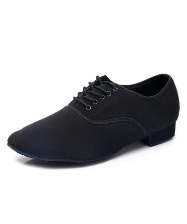 HIPPOSEUS Men's Ballroom Dance Shoes Latin Tango Morden Rumba Social Dance Shoes Low Heel 1",Model M2 7.5 Black(m2)-suede Sole