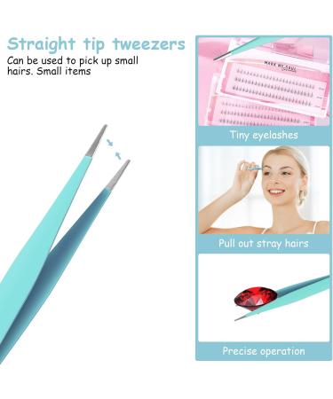 Ainiv 2Pcs Stainless Steel Straight and Curved Lash Tweezers Kit - Blue | For Eyelash Extensions, DIY Crafts, Nail Art & Jewelry Making - Buy Online on GoSupps.com