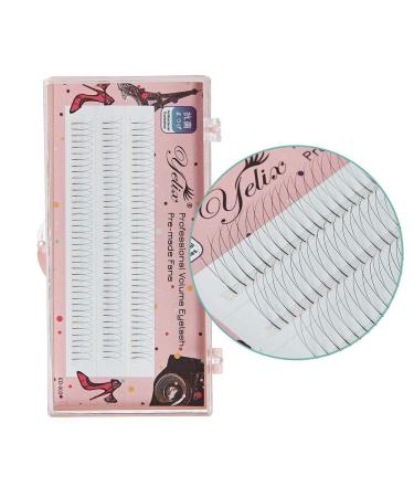 2D Russian Volume Eyelash Extensions Clustered Lash Pre-made Long Stem Fans Individual Mink Eyelash D Curl 0.07mm Thickness by Yelix (13mm Length) 13mm D Curl