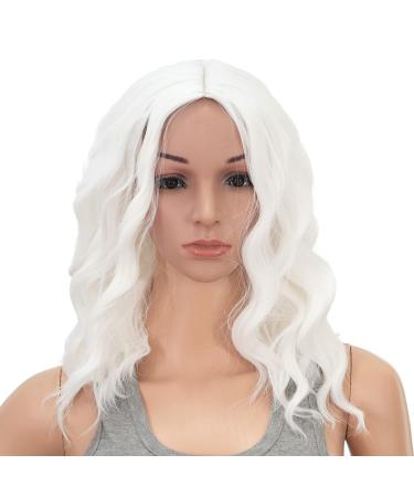 SWACC 15 Inch Short Curly Wavy Synthetic Wig with Wig Cap - White - Perfect for Cosplay and Parties - Buy Online on GoSupps.com