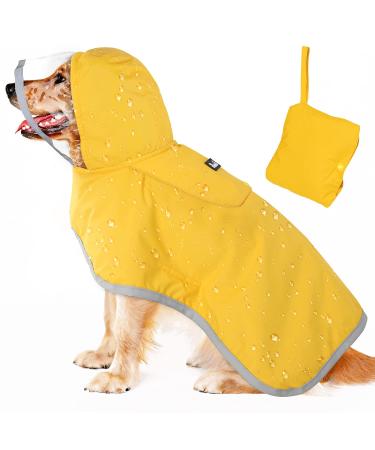 Slowton raincoat dog waterproof transparent double -layer rain jacket dog with hood for small medium and large dogs dog rain coat with reflective strip and storage bag XXL yellow - Buy Online on GoSupps.com