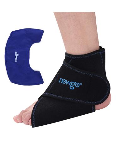 NEWGO Ice Pack for Ankle Injuries Reusable Gel Ankle Ice Pack Wrap Hot Cold Therapy Wrap for Ankle Swelling, Pain Relief, Sprained Ankles, Achilles Tendonitis, Plantar Fasciitis 1 Pack-Black