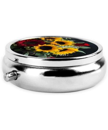 Sunflower & Rose Mini Round Pill Box - 3 Compartment Travel Organizer for Medicine | Portable Pill Organizer for Home & Office - Buy Online on GoSupps.com