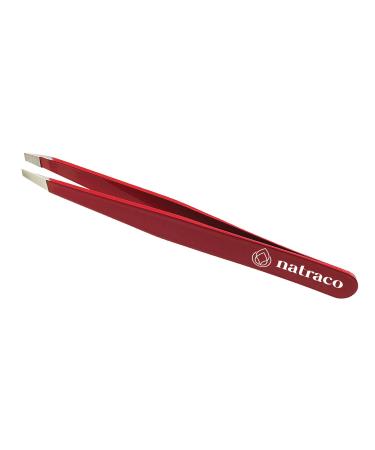 Stainless Steel Slant Precision Tweezers Professional Tweezers for Eyebrows & Hair Removal Red
