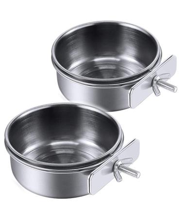 PINVNBY Parrot Feeding Cups Birds Food Dish Stainless Steel Parrot Feeders Water Cage Bowls with Clamp Holder for Cockatiel Conure Budgies Parakeet Parrot Macaw Small Animal Chinchilla Pack of 2