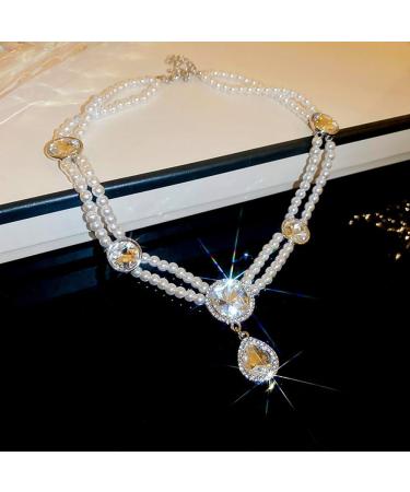 Jumwrit Vintage Layered Pearl Choker Necklace | Boho Rhinestone Teardrop Pendant | 1920s Flapper Accessories - Buy Online on GoSupps.com