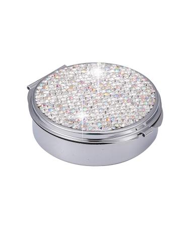 XianghuangTechnology Shiny Diamonds Pill Box/Pill Case Compact 3 Compartment Medicine Case Holder for Pocket or Purse Round Medicine Organizer for Vitamin/Fish Oils/Supplement (Pink) Silver