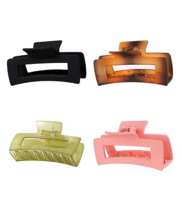 Rectangle Claw Clips Big Hair Claw Clips 4 Inches Nonslip Big Claw Hair Clips for Girls Strong Hold for Thick Hair Accessories (4 Packs)