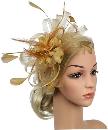 Bridal Hair Accessories Womens Mesh Ribbon Fascinator Hat Contrast Color Flower Wedding Headband Gold Hair Pins - Buy Online on GoSupps.com