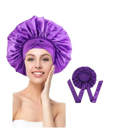 LULI Satin Bonnet  Bonnet with Tie Band Satin Hair Bonnets for Women  Wide Elastic Band Sleep for Women Sleeping  Protects Curly Red Blue Brown Purple One Size