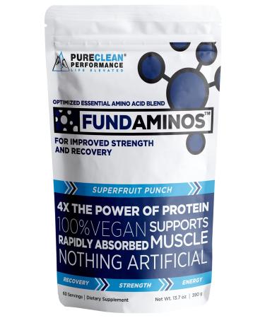 FUNDAMINOS-Vegan EAA/BCAA’s, Botanically Boosted, Best-Tasting, Great Value, Nothing Artificial,  Physician-Formulated, Clinically-Proven Since 2008 (60-Servings) - PureClean Performance 60 Servings (Pack of 1)