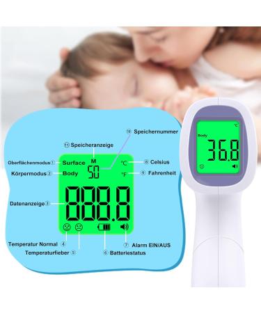 Buy Contactless Infrared Thermometer for Baby Adult & Children - Precise Fever Readings Alarm & 50 Memory Function - Digital LCD Display - White & Purple - Buy Online on GoSupps.com