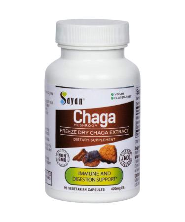 Sayan Siberian Chaga Mushroom Extract 90 Wild Harvested 420mg Vegan Capsules Support Supplement for Immune Defense Better Sleep Stomach and Detox Health