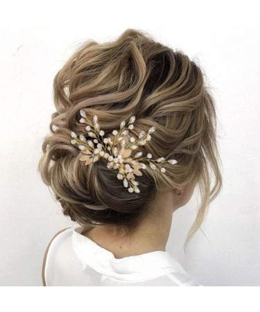 Gorais Bride Wedding Hair Comb - Crystal Pearl Leaf Hair Piece for Women and Girls (A-Gold) - Buy Online on GoSupps.com