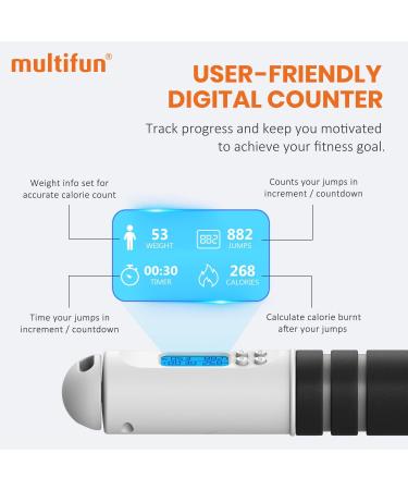 Multifun Speed Skipping Rope with Calorie Counter - Adjustable Digital Counting Jump Rope for Fitness & Boxing - Black/White - Buy Online on GoSupps.com