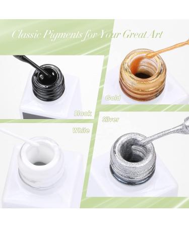 Gel Liner Nail Art Polish Set - 10ml, 4 Colors - Black, White, Gold, Silver - Nail Design Paint with Thin Brush - for Swirl Nails, French Tips, Manicure - DIY at Home - Buy Online on GoSupps.com